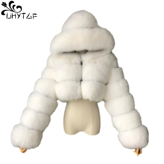 Stylish Winter Fur Coat for Women - Short Hooded Faux Fur Coat with Imitation Fox Hair - manteau Femme 940